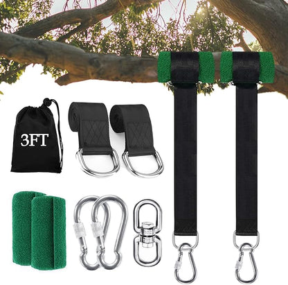 Tree Swing Straps Hanging Kit (Set of 2), 3FT/8FT/10FT/20FT/30FT Tree Swing Straps Holds 2500 lbs with Tree Protector, Safety Lock Carabiner and Swivel Perfect for Swings & Hammocks(3 FT)