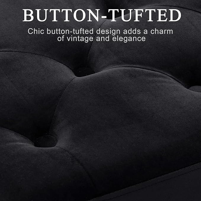 DUHOME Button-Tufted Ottoman Bench, Upholstered Bedroom Benches Velvet Footrest Stool Accent Bench for Entryway Dining Room Living Room Bedroom End of Bed, Black