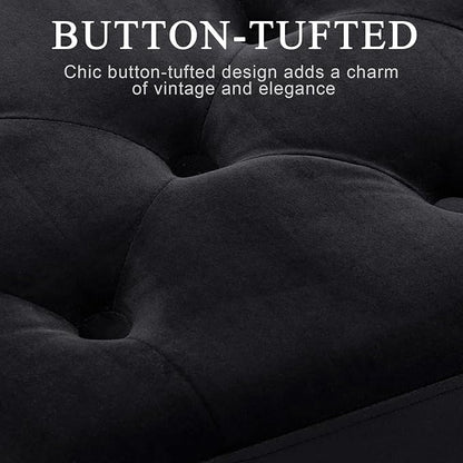 DUHOME Button-Tufted Ottoman Bench, Upholstered Bedroom Benches Velvet Footrest Stool Accent Bench for Entryway Dining Room Living Room Bedroom End of Bed, Black