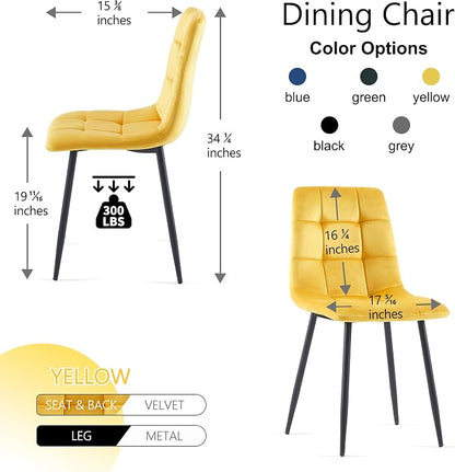 NORDICANA Yellow Velvet Dining Chairs Set of 4, Upholstered Tufted Kitchen Chairs, Comfortable Seat, Metal Leg, Easy Assembly
