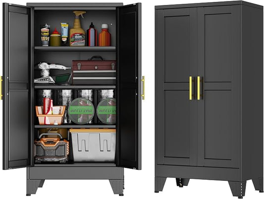 GAIOUS 47.2'' Tall Metal Garage Storage Cabinet,File Cabinet with Door and Adjustable Shelves, Outdoor Steel Tool Cabinet for Home,Office,Warehouse,Garage,Balck