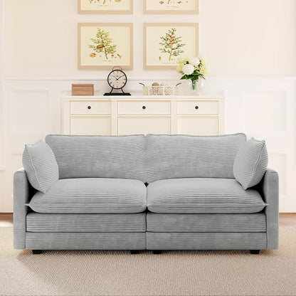 ROWHY 78'' Sectional 2 Seat Cloud Loveseat with 2 Throw Pillows, Modern Corduroy Love Seat, Cozy Sofa for Living Room, Office and Bedroom, Light Grey