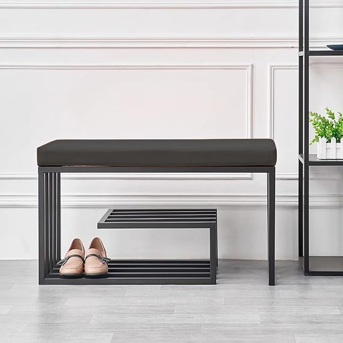 Stylish Shoe Rack Bench with Metal Frame & PU Leather Seat – Compact Storage Solution for Bedroom, Garage, Closet & Hallway – Perfect Entryway Organizer