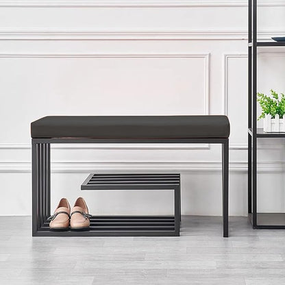 Stylish Shoe Rack Bench with Metal Frame & PU Leather Seat – Compact Storage Solution for Bedroom, Garage, Closet & Hallway – Perfect Entryway Organizer