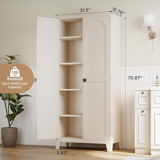 Zevemomo 71" Tall Metal Locking Cabinet with 4 Adjustable Shelves & 2 Doors, Steel Lockable Cabinet with 3-Digit Combination Lock, Secure Metal Pantry Cabinet for Home, Office, Garage, Beige