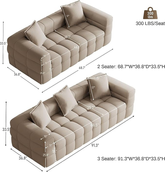 Chenille Cloud Sofa Couch Set with 5 Soft Pillows,Comfy Upholstered Chenille LoveSeat Sofa Set,Modern Deep Seat Sherpa Cloud Couch, Oversized Love Seat for Living Room,Light Brown