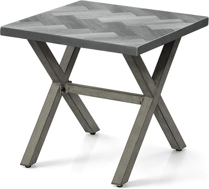 Never-Rust Aluminum Outdoor Side Table, Anti-Rust Outside Patio Side Table with Resin Tabletop, Modern Weather Resistant Square Patio End Table for Yard, Garden, Poolside, Limed Oak