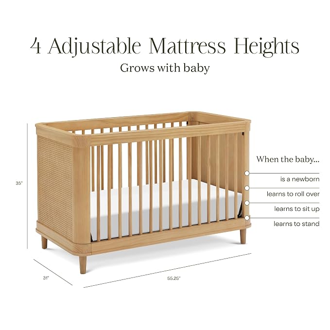 Namesake Marin with Cane 3-in-1 Convertible Crib in Honey and Honey Cane, Greenguard Gold Certified