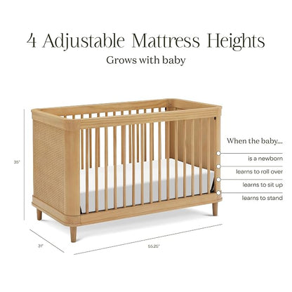 Namesake Marin with Cane 3-in-1 Convertible Crib in Honey and Honey Cane, Greenguard Gold Certified