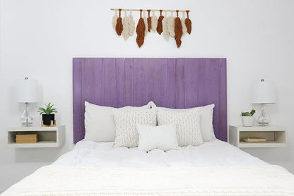 Barn Walls Lavender Headboard, Cottage Design Weathered, Solid Wood Headboard Floating Panels, Wall Mount, Adjustable Height Easy Assembly, King Size