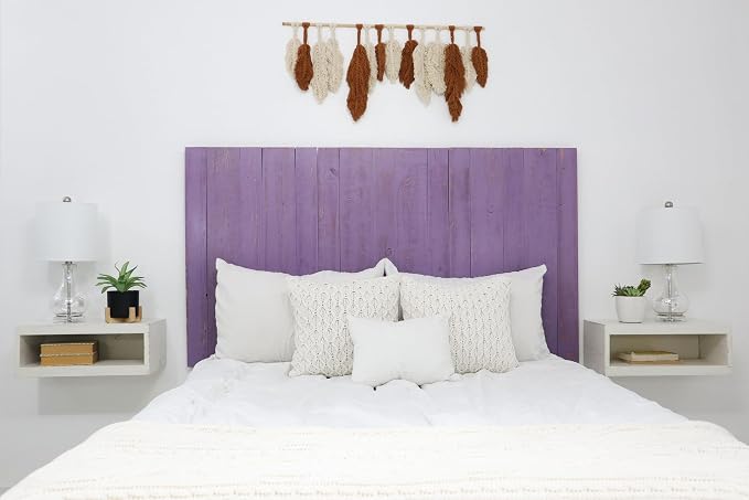 Barn Walls Lavender Headboard, Cottage Design Weathered, Solid Wood Headboard Floating Panels, Wall Mount, Adjustable Height Easy Assembly, Queen Size