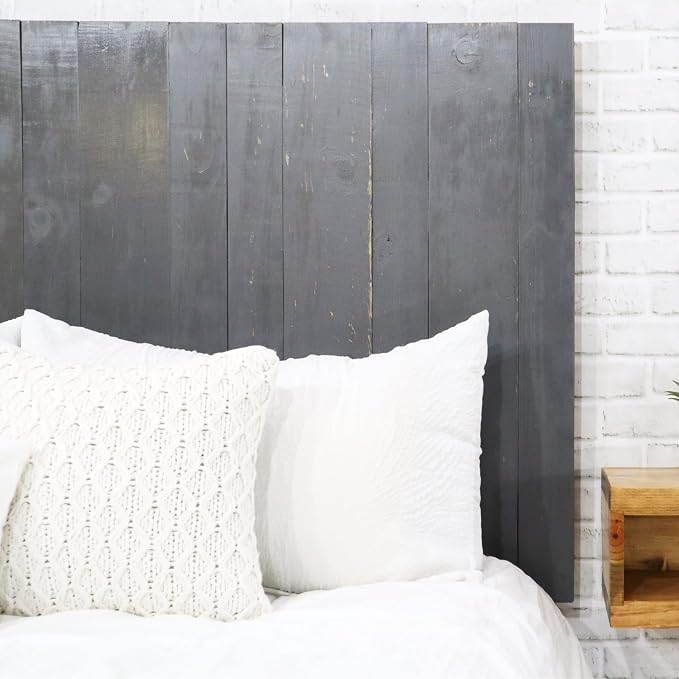 Barn Walls Gray Headboard, Rustic Design Weathered, Solid Wood Headboard, Floating Panels, Wall Mount, Adjustable Height, Easy Assembly, Full Size
