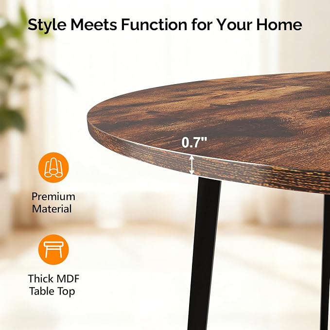 VINGLI Round Dining Table for 2-4, 35in Modern Dining Room Table with Cross Leg, Rustic Brown Wooden Kitchen Table, Space-Saving, Small Space Circle Dinette for Home, Kitchen, Apartment
