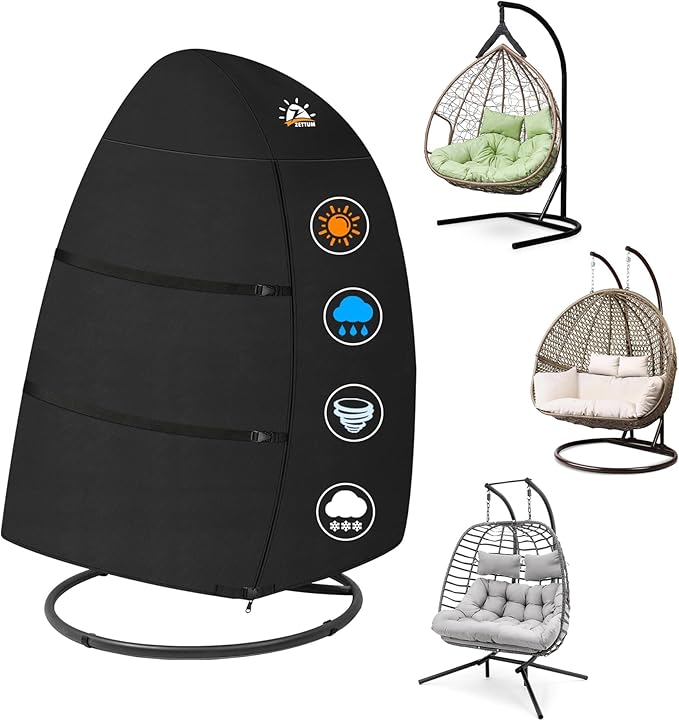 Zettum Egg Chair Cover - Double Seat Hanging Egg Chair Cover, Waterproof Outdoor Hanging Chair Covers, 600D Heavy Duty Covers for Patio Wicker Swing Chairs, 66 x 43 x 68 Inch