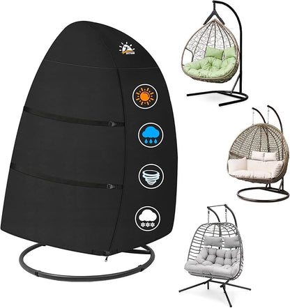 Zettum Egg Chair Cover - Double Seat Hanging Egg Chair Cover, Waterproof Outdoor Hanging Chair Covers, 600D Heavy Duty Covers for Patio Wicker Swing Chairs, 66 x 43 x 68 Inch