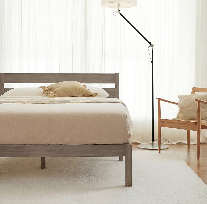 LIFEMENT King Bed Frame with Headboard Classic Wood Platform, Noise Free, Under Bed Storage, No Box Spring Needed, Easy Assembly, Gray