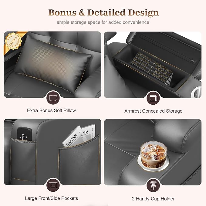 Extra Wide Seat Recliner Chair with Heat and Back Massage, Electric Power Oversized Reclining Chair Infinite Position with Storage Armrests & 2 Cup Holders for Living Room, Manual Recliners