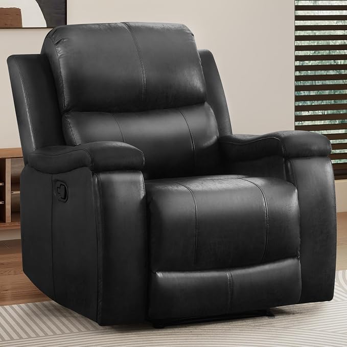 CANMOV Manual Recliner Chair Set of 2, Classic Faux Leather Recliner Chair with Overstuffed Arms and Back, Manual Single Sofa with Concealed Cup Holders, Black