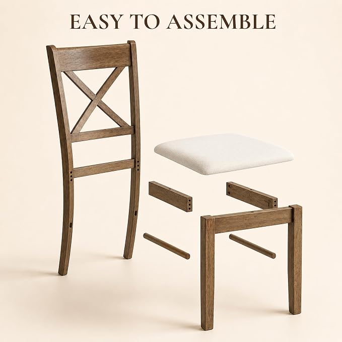HOMCOM Dining Chairs Set of 2, Upholstered Kitchen Chairs with Rubberwood Frame, Padded Seat and Cross Back for Living Room, Dining Room, Kitchen, Walnut