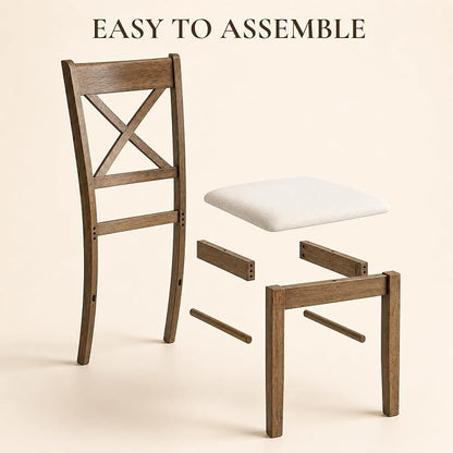 HOMCOM Dining Chairs Set of 2, Upholstered Kitchen Chairs with Rubberwood Frame, Padded Seat and Cross Back for Living Room, Dining Room, Kitchen, Walnut