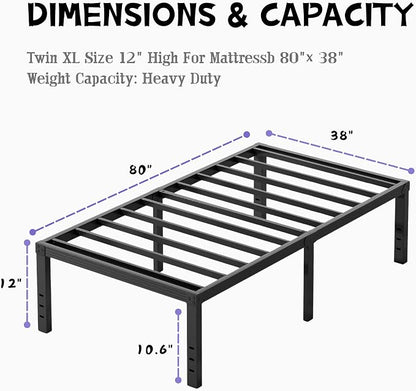 Furnitui 12 Inch High Metal Twin XL Bed Frames, Platform Twin XL Bed Frame No Box Spring Needed, Easy Assembly, Noise Free, Sturdy, Black