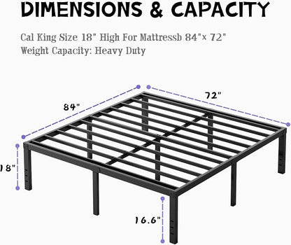 Furnitui 18 Inch High Platform California King Bed Frames, Metal Cal King Bed Frame No Box Spring Needed, Easy Assembly, Noise Free, Sturdy, Black