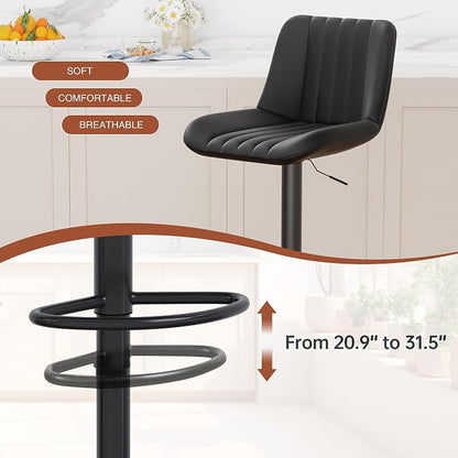 JAMFLY Modern Leather Bar Stools – Swivel & Height-Adjustable Bar Chairs with Footrest, Ergonomic Design for Kitchen Island, Home & Commercial Bar – Set of 4, Black