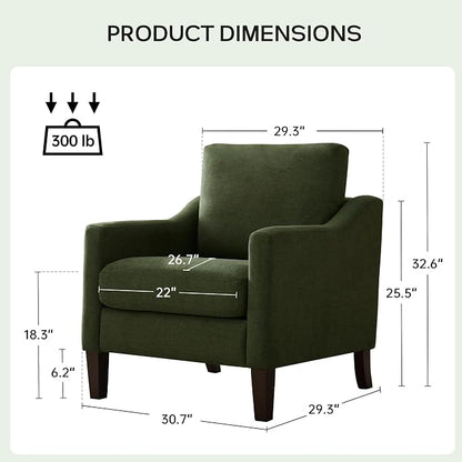 VKNOW Mid-Century Accent Chairs Set of 2, No Tools Assembly Required, Modern Upholstered Polyester Armchairs for Living Room & Bedroom, Comfortable Reading Chairs with Wood Legs, Green