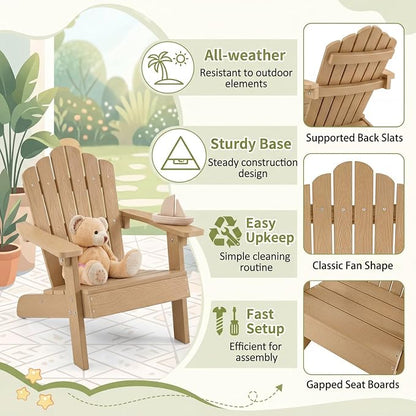Giantex Kids Adirondack Chair, All-Weather HIPS Children's Outdoor Chair with Tilted High Backrest, Toddler Beach Chair for Garden Patio Backyard, Kids Lawn Chairs for Age 3-7 (1,Teak)