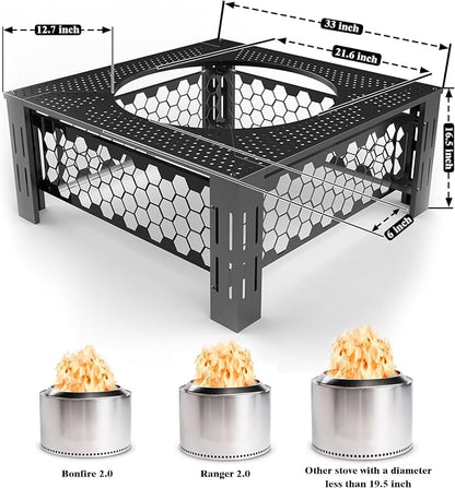 Fire Pit Surround Tabletop Use for Solo Stove Bonfire Ranger Yukon 2.0, Adjustable Surround Tabletop for Solo Stove Mesa with UV-Resistant Outdoor Fabric, Metal Black for Indoor Outdoor Use