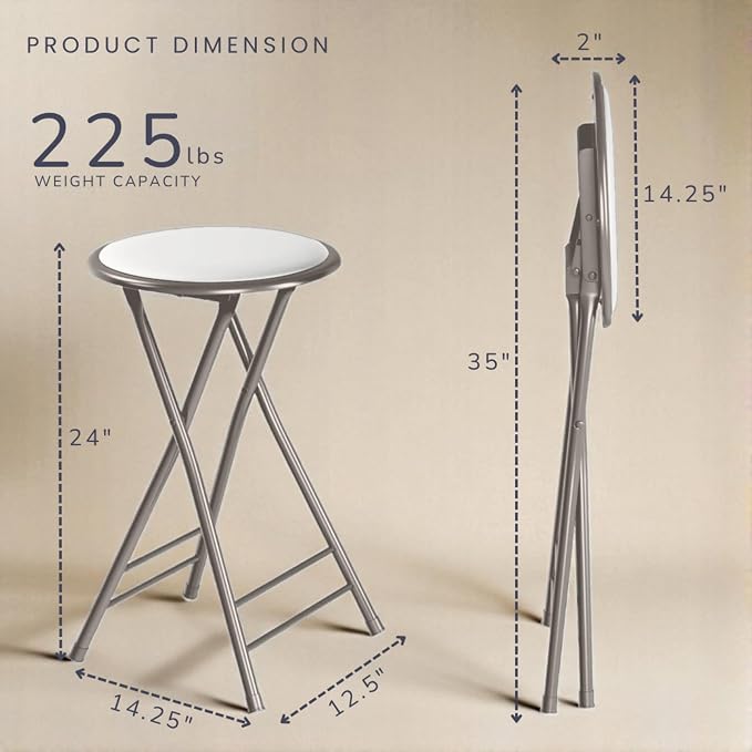 Lavish Home Folding Stool - Set of 2 Counter Height Bar Stools – 24-Inch Backless Folding Chairs with 225lb Capacity for Kitchen, Rec Room, or Game Room (White)
