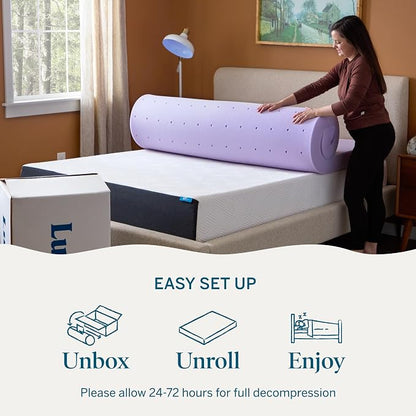 Lucid® 4" Lavender Memory Foam Mattress Topper – CertiPUR-US®, Queen