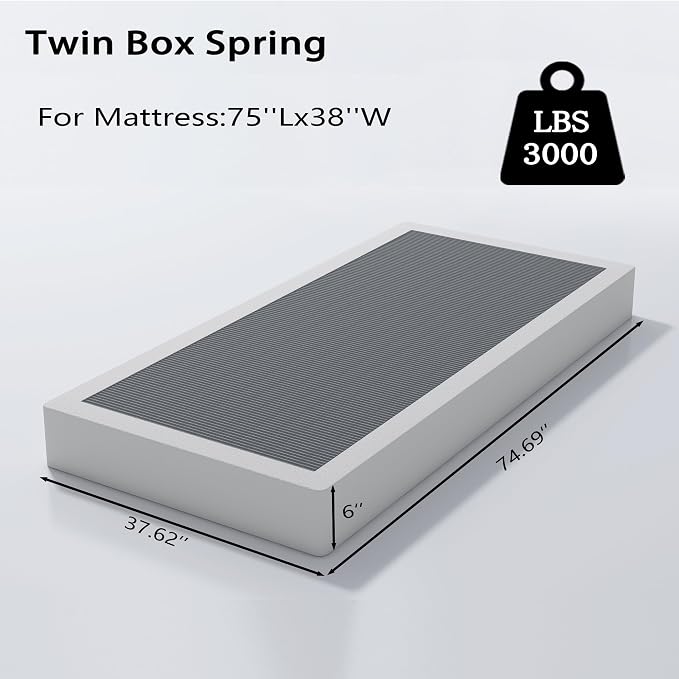 Vaciwe Box Springs Twin 6 Inch,Heavy Duty Metal Frame Mattress Foundation, Non-Slip/No Noise/Easy Assembly/Easy Clean Cover/1500lbs Weight Capacity.