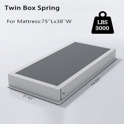 Vaciwe Box Springs Twin 6 Inch,Heavy Duty Metal Frame Mattress Foundation, Non-Slip/No Noise/Easy Assembly/Easy Clean Cover/1500lbs Weight Capacity.