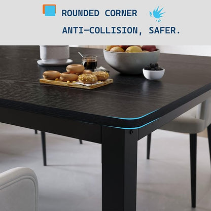 GarveeHome 70.8 in Industrial Dining Table for 6, Wooden Long Dinner Table with Mortise Tenon Design, Kitchen Table with Sturdy Metal Legs, for Dining Room Home Office Living Room, Black