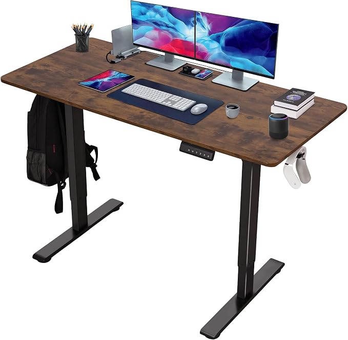 55"x24" Standing Desk Height Adjustable Electric Stand up Desks for Home Office Computer Sit Stand Desk with Two-Piece Desktop with Gap 3 Memory Presets T-Shaped Metal Support, Brown