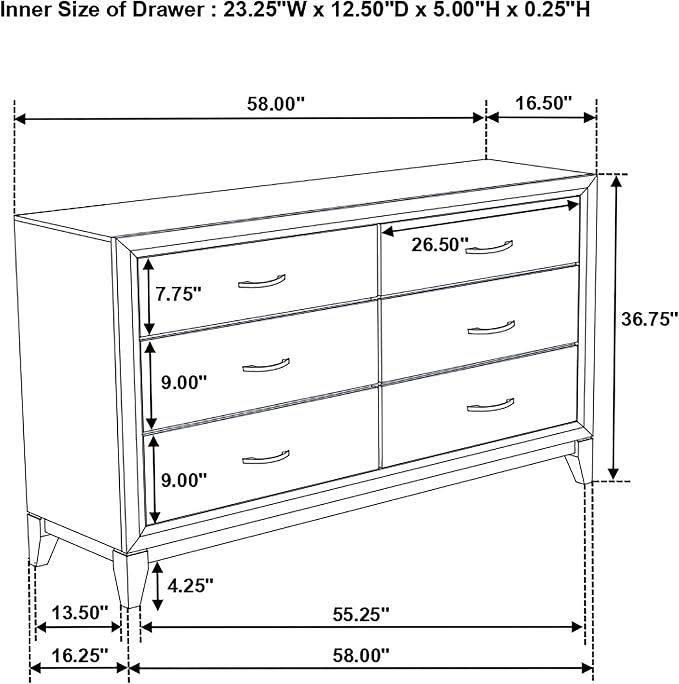 Coaster Home Furnishings - Watson - Wood - 6-Drawer Dresser with Curved Pull Handles, Groove Detailing, and Nickel Hardware - Bedroom - Gray Oak - 212423