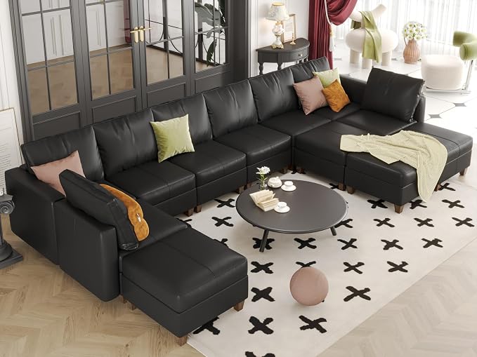EASE MOOSE Oversized Modular Sectional Sleeper Sofa with Storage, Faux Leather sectional Large Modular Sofa Couch Sectional Sofa Sleeper for Living Room