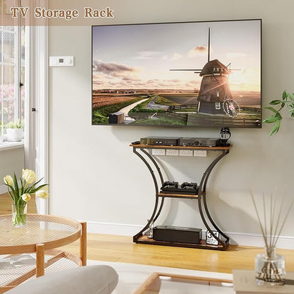 HavenlyYouth Narrow Console Table for Entryway, Industrial 3-Tier Sofa Table Behind Couch, 29.5" Height TV Stand with Storage Shelves for Living Room, Hallway, Entrance, Foyer, Rustic Brown