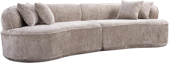 KEIKI 114" Boucle Curved Modular Sectional Sofa with 4 Pillows, Upholstered Oversized 4-Seater Boneless Couch with High Resilience Cushion, No Assembly Required, for Apartment, Living Room, Camel