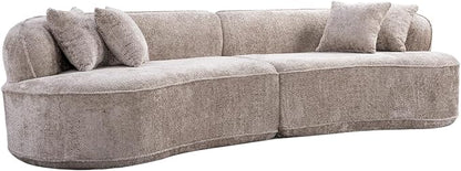 114-Inch Curved Boneless Modular Sofa Compressed 4-Seat Cloud Couch with 4 Pillows, Modern Curved Boneless Foam Sofa Floor Deep Seat Cloud Couch for Living Room Bedroom