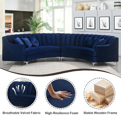 Legend Vansen Semicircle Modular Curved Velvet Sectional Sofa,141.34”Oversized Arc Sofa,Modern Cloud-Like Deep Seat Couch for Living Room Apartment Office Conference Space (2, Blue)