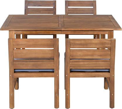 Quarte Premium 4-Piece Farmhouse Outdoor Dining Set in Solid Acacia Wood with Comfort Cushions and Adjustable Legs for Patio, Garden, Backyard (Brown+Gray5)