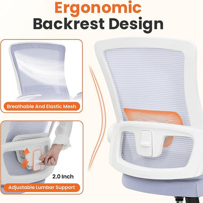 NEO Chair Office Desk Gaming Chair Computer High Back Mesh Seat with Rolling Wheels Ergonomic Adjustable Comfy Flip-up Armrests Lumbar Support Height for Home (Purple White Frame)