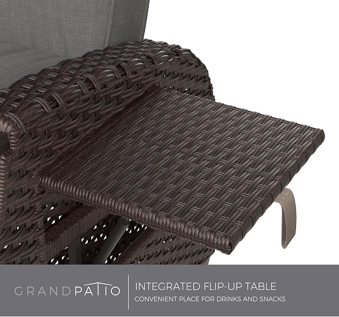 Grand patio Outdoor Recliner with Independent Adjustable Back and Footrest, Air Pump 150° Lay Flat Reclining Chair Removable Olefin Cushion Flip-Up Table Wicker Grey 1PC