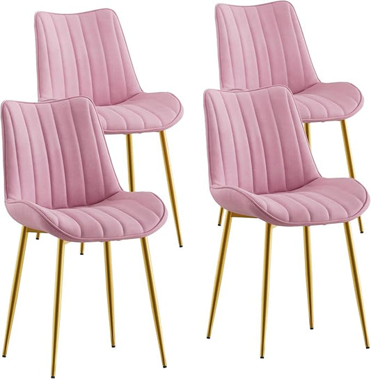 VECELO Dining Chairs Set of 4, Velvet Fabric & Metal Frame, Mordern Style for Kitchen, Living Room,Offcie, Pink