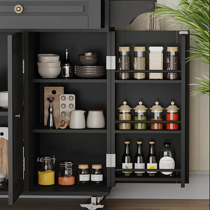 59 Kitchen Island Cart with Drop Leaf Breakfast Bar, Rolling Mobile Kitchen Island Table on Wheels with Storage Cabinet, Drawer, Spice/Towel Rack, Black