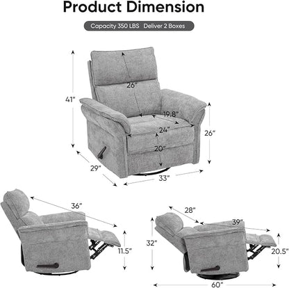 Rocking Chair Nursery with Adjustable Headrest,Manual Swivel Rocker Recliner Nursery Chair with Overstuffed Armrest,Glider Rocker Recliner for Living Room & Bedroom,Light Grey