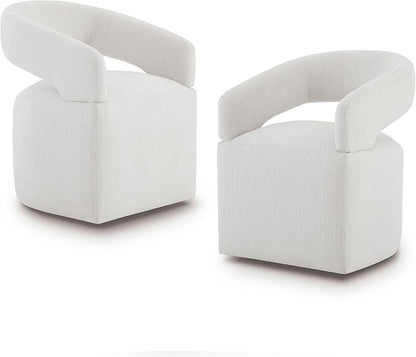 KISLOT Upholstered Dining Chairs Set of 2, Modern Rolling Dining Chairs with Hidden Casters, Arm Kitchen Chairs with Linen Look Fabric, Padded Barrel Chairs for Dining Room, Kitchen, Light Linen
