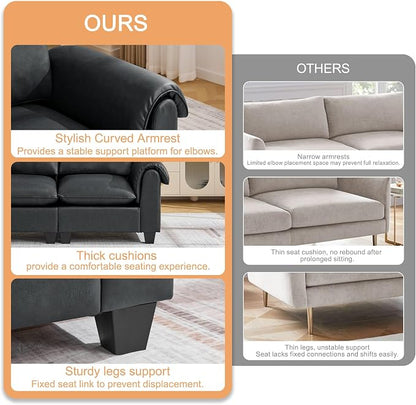 44.5" Faux Leather Single Sofa Sofa, Oversized Accent Chair with Curved Armrests, Cloud Modern Sofa Upholstered Deep Seat Reading Chair Armchair for Living Room, Bedroom，Black